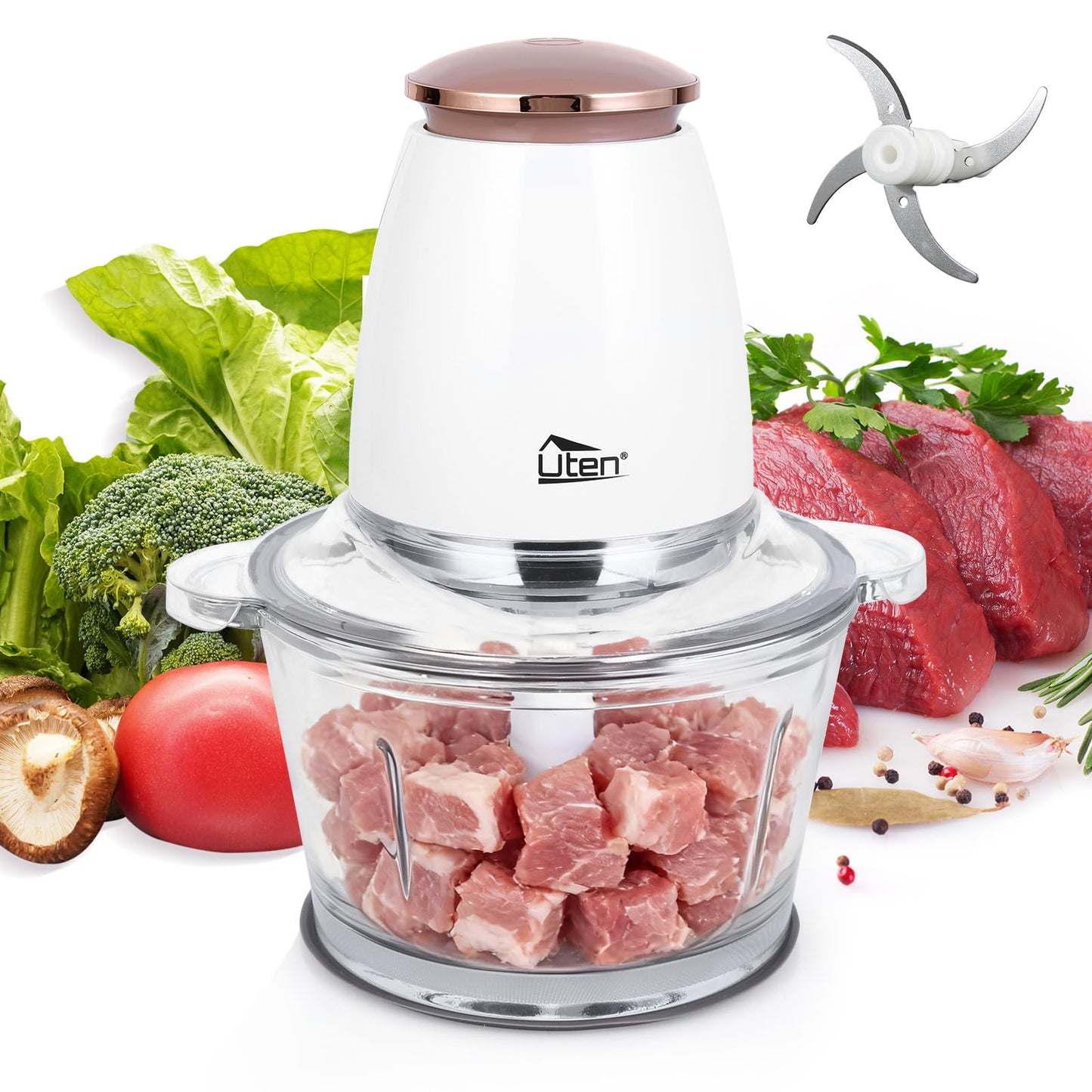 Smoothiemaker Uten Mixer Stainless Steel Mixer/Kitchen Robot 5-in-1 Multifunctional Blender, Fruit Press, Meat Grinder, Ice Breaker, Coffee Grinder with 600ml Travel Sports Bottles for Home Camping