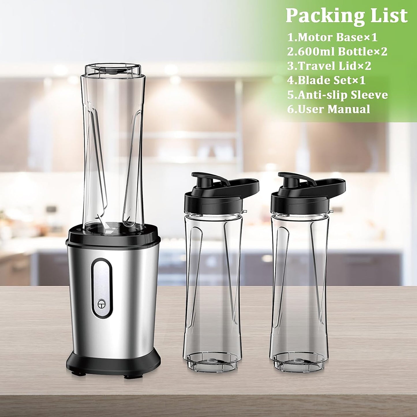 Mixer, 500 W Mini Blender & Smoothie Maker with 2 x 600 ml Bottles, BPA-Free Tritan, Portable Mixer, Stainless Steel Smoothie Maker, 4 Blades, for Shake, Smoothie, Silver