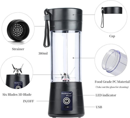 Portable Mixer Cup,Electric USB Juicer Blender,Mini Blender Portable Mixer for Shakes and Smoothies, Juice,380ml, Six Blades Perfect for Mixing,Bule