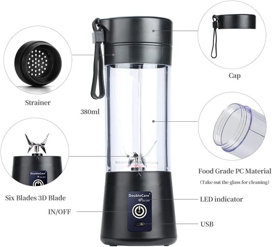 Portable Mixer Cup,Electric USB Juicer Blender,Mini Blender Portable Mixer for Shakes and Smoothies, Juice,380ml, Six Blades Perfect for Mixing,Bule