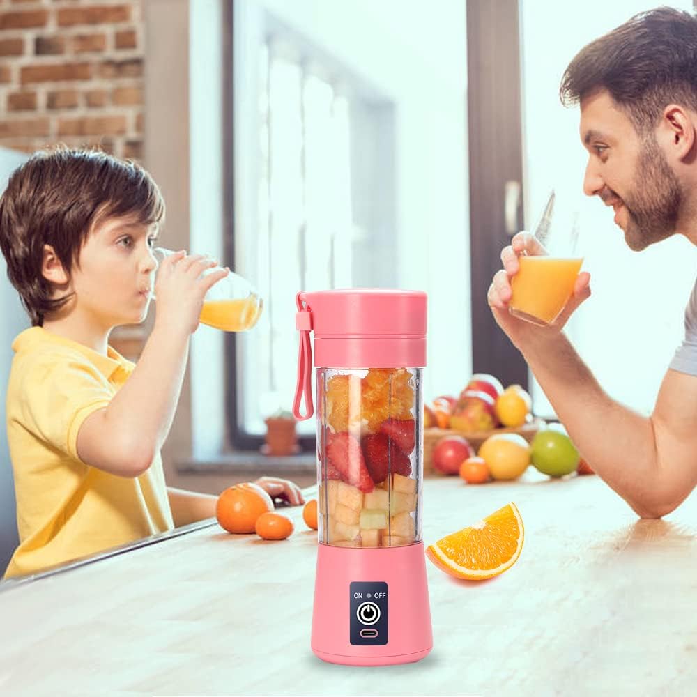 Portable Blender, Personal Juicer Cup, 380ml Handheld Fruit Mixer Machine USB Rechargeable with 6 Power Blades Travel Blender for Smoothies and Shakes (Pink)