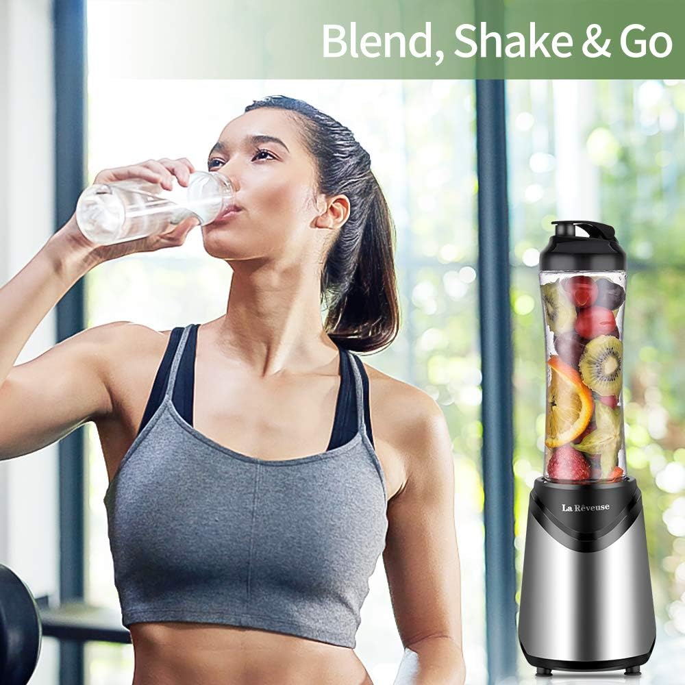 La Rêveuse Mix&Go Blender Smoothie Mixer Blender Electric 300 Watt Personal Size with 2 BPA Free Portable Travel Sports Bottles (550 ml), Silver