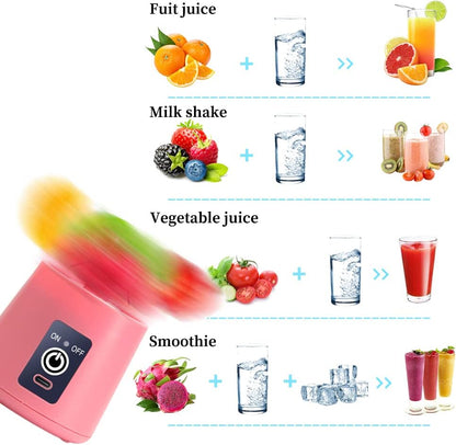 Portable Blender, Personal Juicer Cup, 380ml Handheld Fruit Mixer Machine USB Rechargeable with 6 Power Blades Travel Blender for Smoothies and Shakes (Pink)