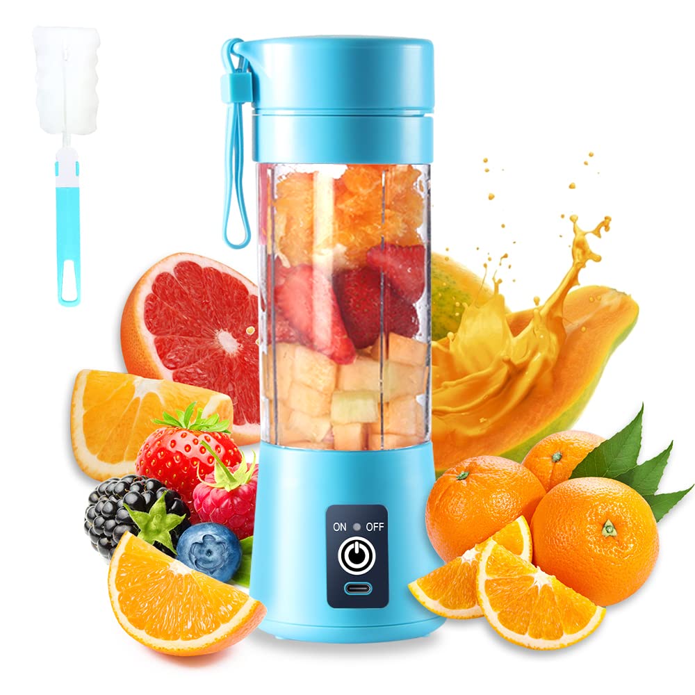 Portable Blender, Personal Juicer Cup, 380ml Handheld Fruit Mixer Machine USB Rechargeable with 6 Power Blades Travel Blender for Smoothies and Shakes (Pink)