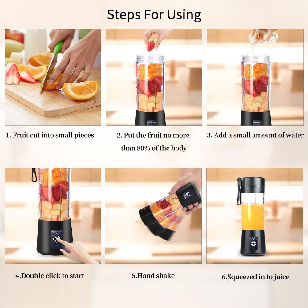 Portable Mixer Cup,Electric USB Juicer Blender,Mini Blender Portable Mixer for Shakes and Smoothies, Juice,380ml, Six Blades Perfect for Mixing,Bule