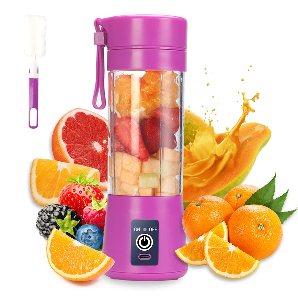 Portable Blender, Personal Juicer Cup, 380ml Handheld Fruit Mixer Machine USB Rechargeable with 6 Power Blades Travel Blender for Smoothies and Shakes (Pink)
