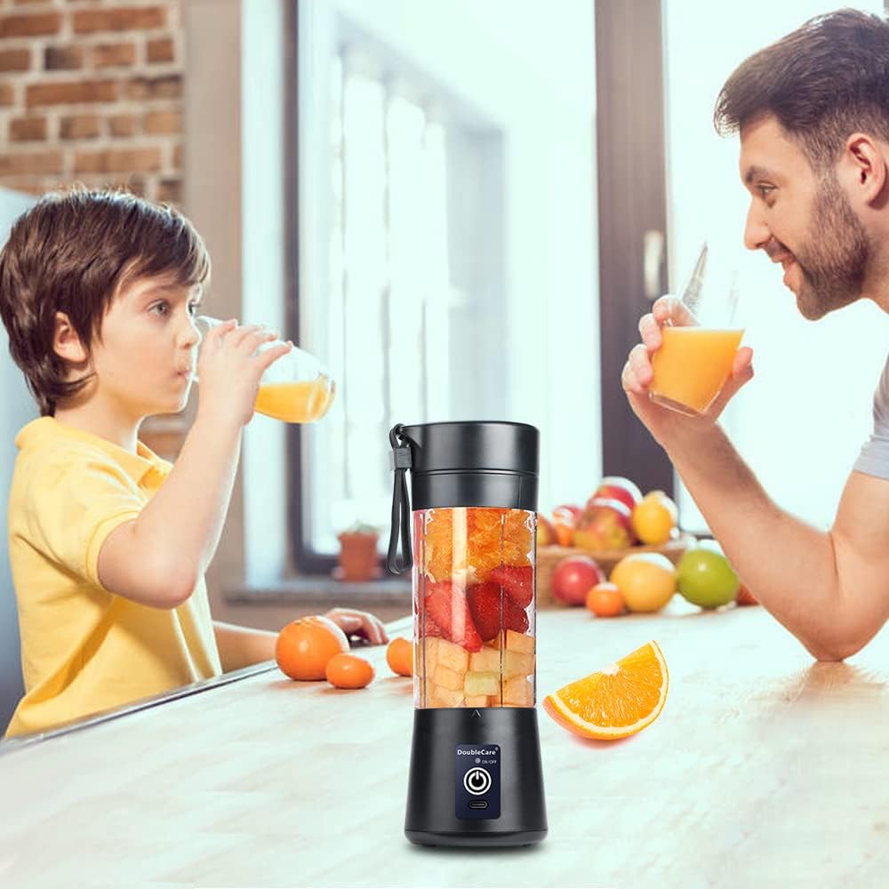 Portable Mixer Cup,Electric USB Juicer Blender,Mini Blender Portable Mixer for Shakes and Smoothies, Juice,380ml, Six Blades Perfect for Mixing,Bule
