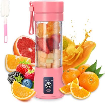 Portable Blender, Personal Juicer Cup, 380ml Handheld Fruit Mixer Machine USB Rechargeable with 6 Power Blades Travel Blender for Smoothies and Shakes (Pink)
