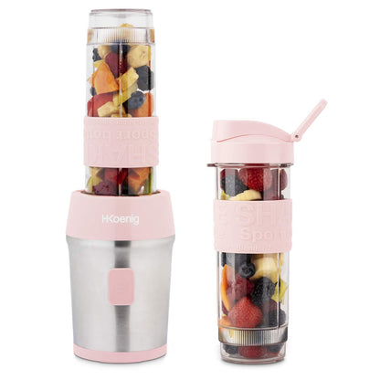 H.Koenig Mini Blender/Smoothie Maker Compact SMOO9, 570ml, BPA-free, 300W, Powerful, 2 bottles with travel lid, 4 stainless steel blades, Black