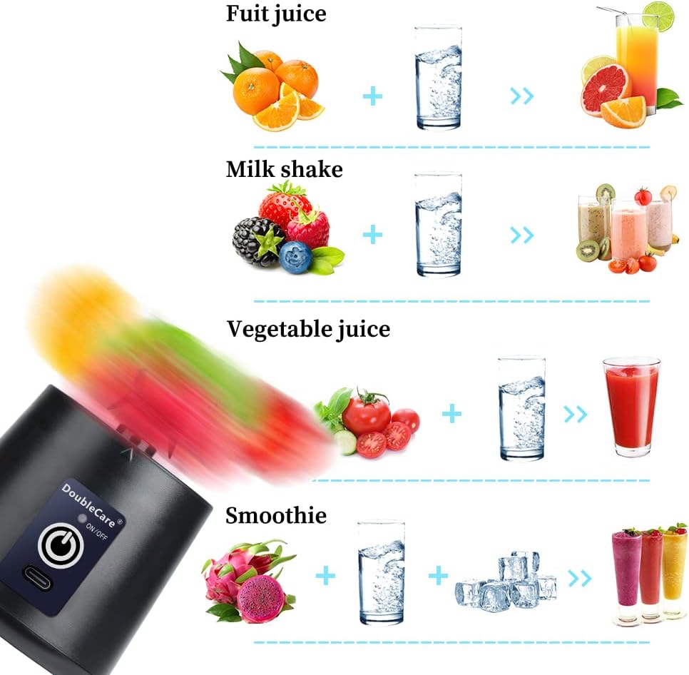 Portable Mixer Cup,Electric USB Juicer Blender,Mini Blender Portable Mixer for Shakes and Smoothies, Juice,380ml, Six Blades Perfect for Mixing,Bule
