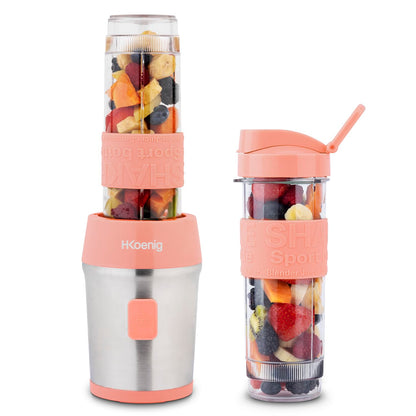 H.Koenig Mini Blender/Smoothie Maker Compact SMOO9, 570ml, BPA-free, 300W, Powerful, 2 bottles with travel lid, 4 stainless steel blades, Black