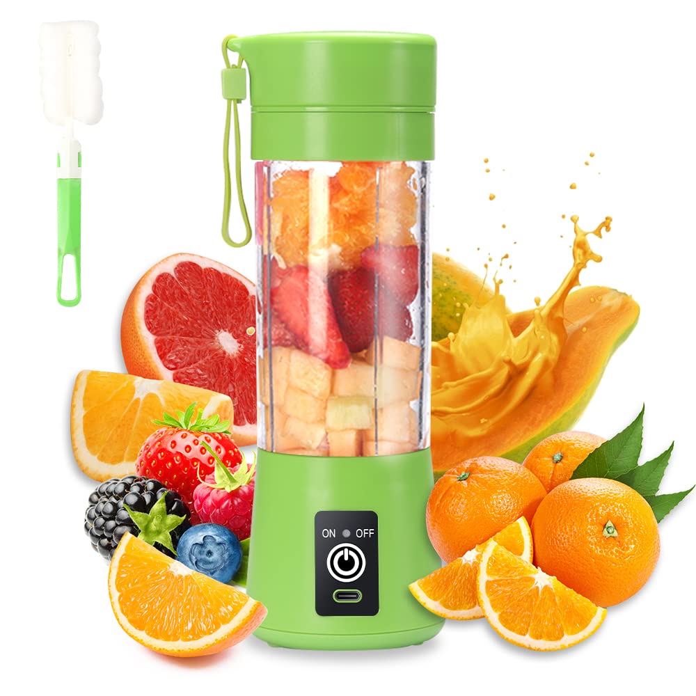 Portable Blender, Personal Juicer Cup, 380ml Handheld Fruit Mixer Machine USB Rechargeable with 6 Power Blades Travel Blender for Smoothies and Shakes (Pink)