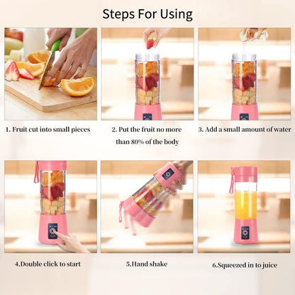 Portable Blender, Personal Juicer Cup, 380ml Handheld Fruit Mixer Machine USB Rechargeable with 6 Power Blades Travel Blender for Smoothies and Shakes (Pink)