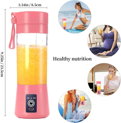 Portable Blender, Personal Juicer Cup, 380ml Handheld Fruit Mixer Machine USB Rechargeable with 6 Power Blades Travel Blender for Smoothies and Shakes (Pink)
