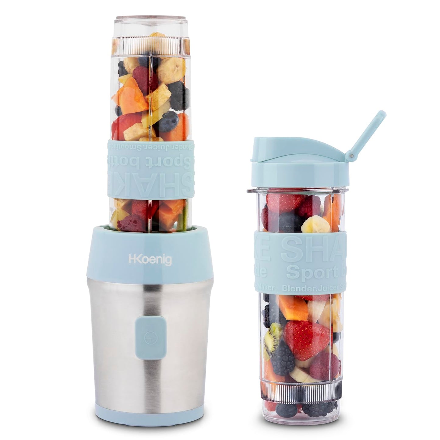 H.Koenig Mini Blender/Smoothie Maker Compact SMOO9, 570ml, BPA-free, 300W, Powerful, 2 bottles with travel lid, 4 stainless steel blades, Black