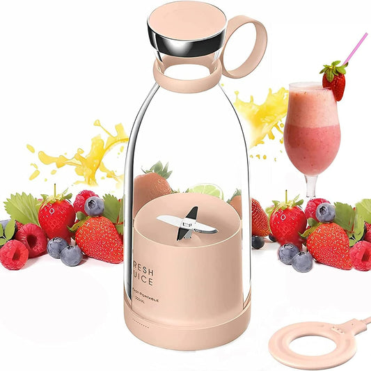 Fresh Juice Portable Blender for Smoothies, Personal Blender, Portable Wireless Rechargeable USB Sports Camping Fitness (Pink)