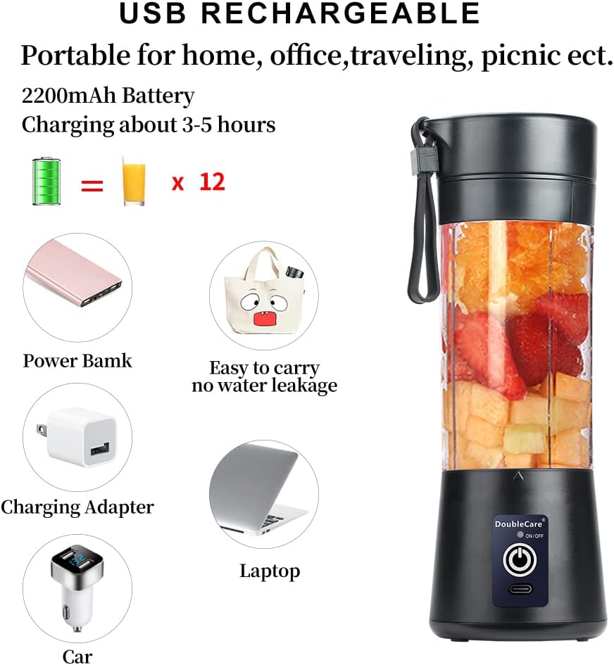 Portable Mixer Cup,Electric USB Juicer Blender,Mini Blender Portable Mixer for Shakes and Smoothies, Juice,380ml, Six Blades Perfect for Mixing,Bule