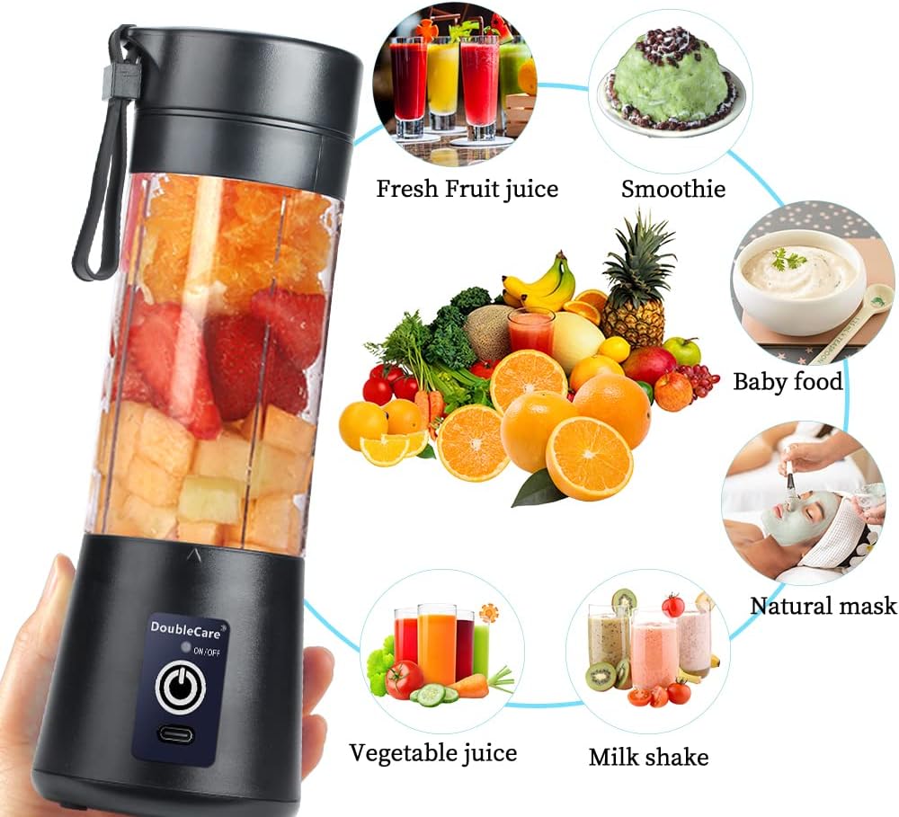 Portable Mixer Cup,Electric USB Juicer Blender,Mini Blender Portable Mixer for Shakes and Smoothies, Juice,380ml, Six Blades Perfect for Mixing,Bule