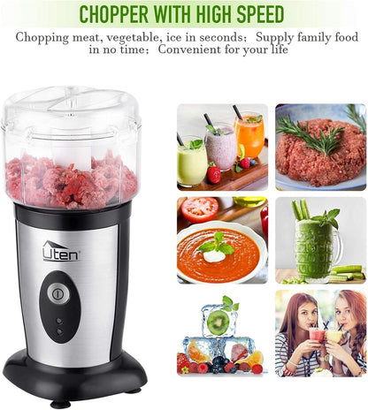 Smoothiemaker Uten Mixer Stainless Steel Mixer/Kitchen Robot 5-in-1 Multifunctional Blender, Fruit Press, Meat Grinder, Ice Breaker, Coffee Grinder with 600ml Travel Sports Bottles for Home Camping