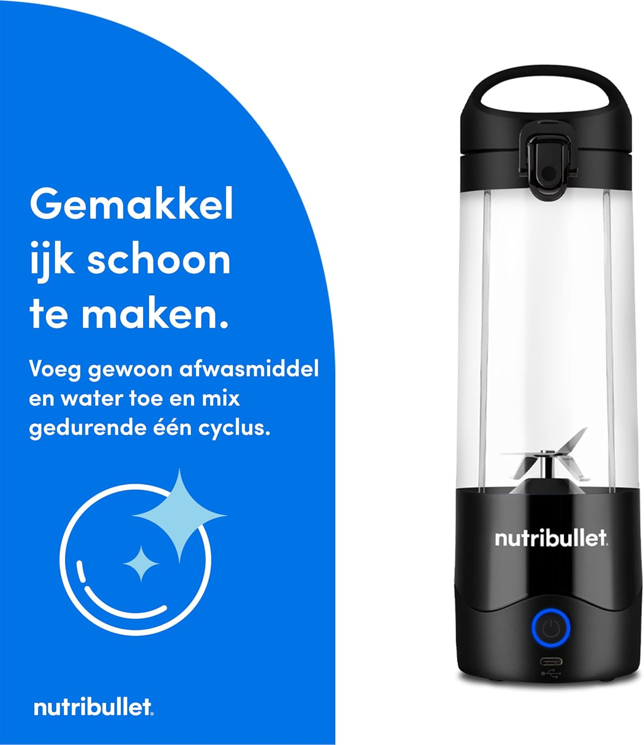 Nutribullet NBP003B Portable Mixer, 475ml, BPA Free Tritan Cup, Mini Mixing Machine with 4 Point Stainless Steel Blade, Multi-Function Mixer, USB-C Charger, 15+ Mixing Processes Black