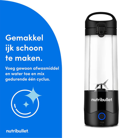 Nutribullet NBP003B Portable Mixer, 475ml, BPA Free Tritan Cup, Mini Mixing Machine with 4 Point Stainless Steel Blade, Multi-Function Mixer, USB-C Charger, 15+ Mixing Processes Black