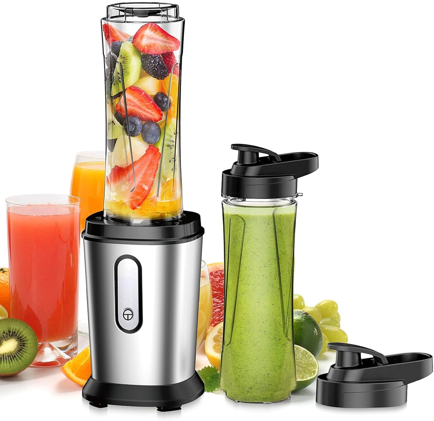 Mixer, 500 W Mini Blender & Smoothie Maker with 2 x 600 ml Bottles, BPA-Free Tritan, Portable Mixer, Stainless Steel Smoothie Maker, 4 Blades, for Shake, Smoothie, Silver