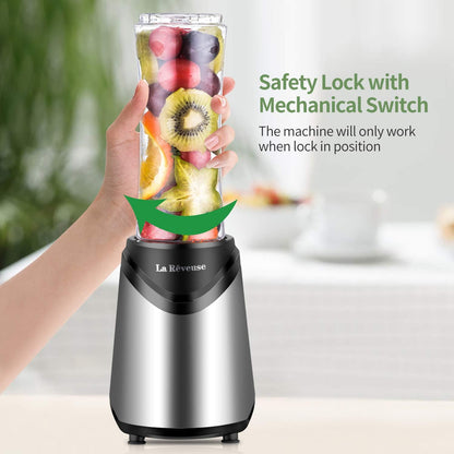 La Rêveuse Mix&Go Blender Smoothie Mixer Blender Electric 300 Watt Personal Size with 2 BPA Free Portable Travel Sports Bottles (550 ml), Silver