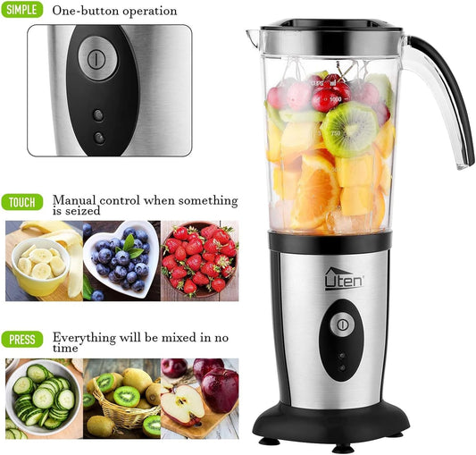 Smoothiemaker Uten Mixer Stainless Steel Mixer/Kitchen Robot 5-in-1 Multifunctional Blender, Fruit Press, Meat Grinder, Ice Breaker, Coffee Grinder with 600ml Travel Sports Bottles for Home Camping