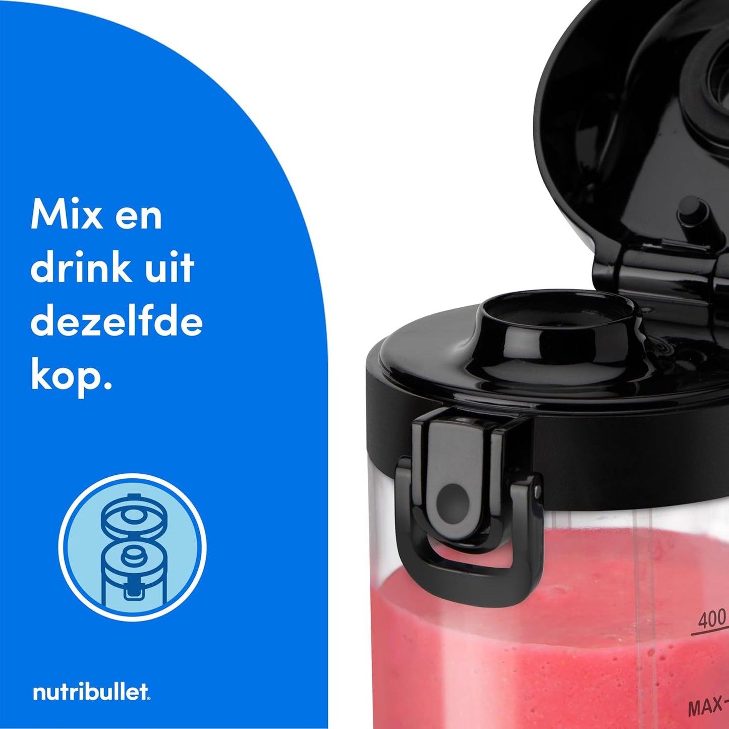 Nutribullet NBP003B Portable Mixer, 475ml, BPA Free Tritan Cup, Mini Mixing Machine with 4 Point Stainless Steel Blade, Multi-Function Mixer, USB-C Charger, 15+ Mixing Processes Black