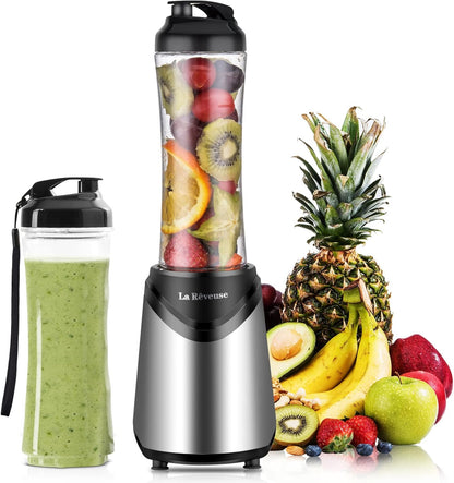 La Rêveuse Mix&Go Blender Smoothie Mixer Blender Electric 300 Watt Personal Size with 2 BPA Free Portable Travel Sports Bottles (550 ml), Silver