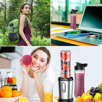 Mixer, 500 W Mini Blender & Smoothie Maker with 2 x 600 ml Bottles, BPA-Free Tritan, Portable Mixer, Stainless Steel Smoothie Maker, 4 Blades, for Shake, Smoothie, Silver