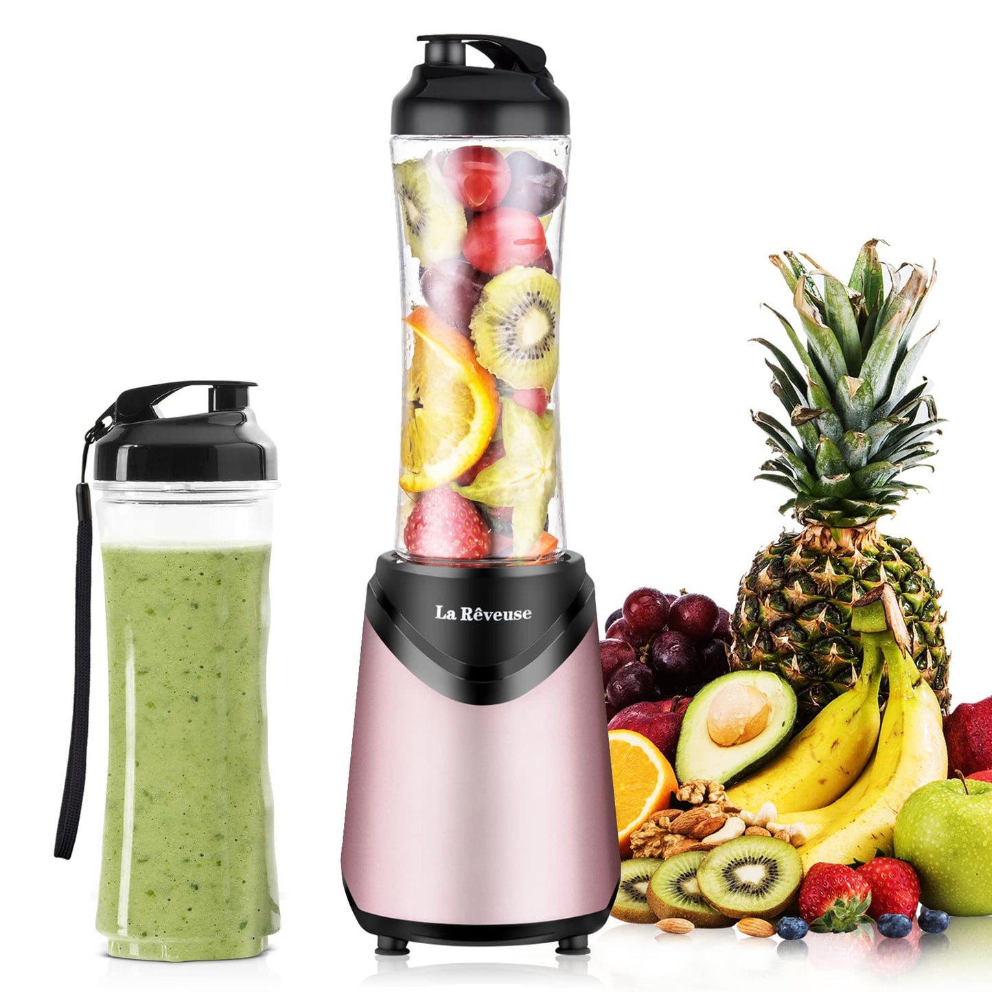 La Rêveuse Mix&Go Blender Smoothie Mixer Blender Electric 300 Watt Personal Size with 2 BPA Free Portable Travel Sports Bottles (550 ml), Silver