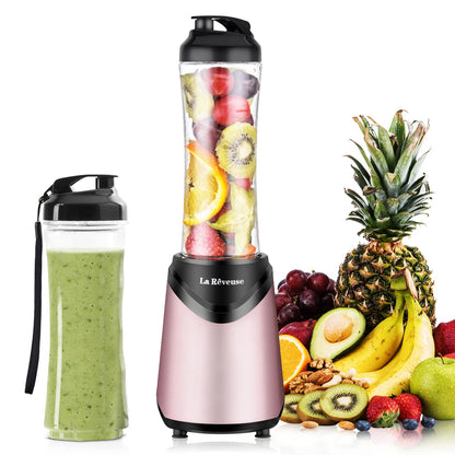 La Rêveuse Mix&Go Blender Smoothie Mixer Blender Electric 300 Watt Personal Size with 2 BPA Free Portable Travel Sports Bottles (550 ml), Silver